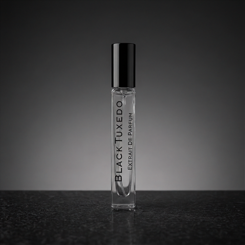 Black Tuxedo 100ml perfume bottle lifestyle shot by Riva di Oro